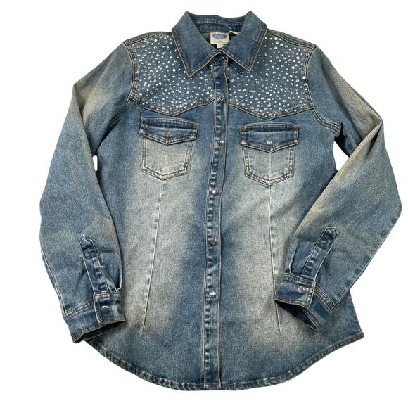 Vintage DG2 by Diane Gilman Denim Jacket Womens Small Studded Embellished - Picture 1 of 14